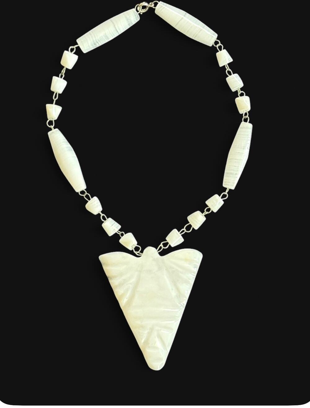 Carved White Stone Face Pendant Necklace Statement Sculptural Jewelry 16"
